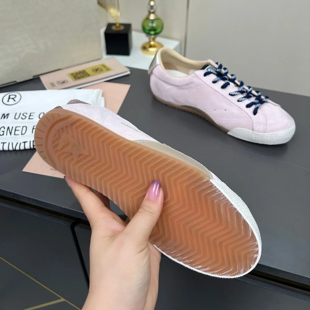 Golden Goose Pink Suede Sneakers with Navy Laces